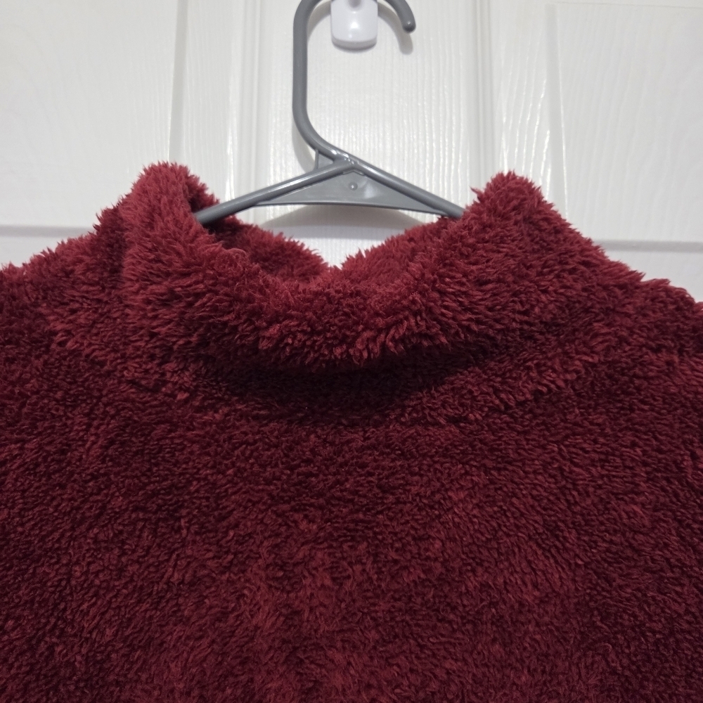 Shein High Neck Drop Shoulder Oversized Burgundy Teddy Sweatshirt Size Medium - Picture 5 of 10